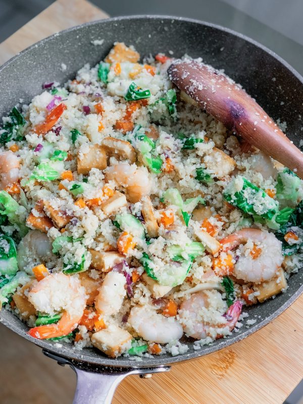 Cauliflower Rice with Tofu and Prawns - Fit Foodie Mommy