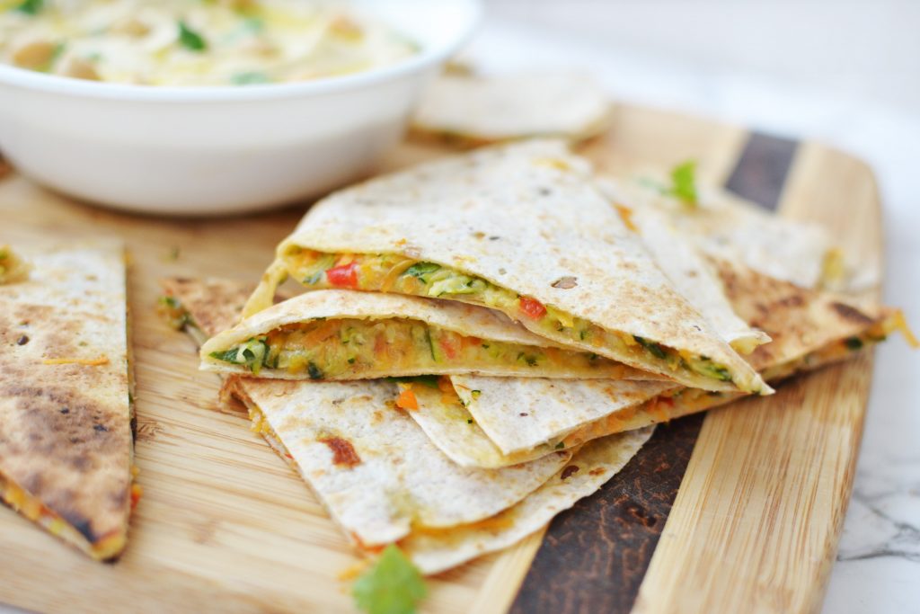 veggie quesadillas with hummus dip